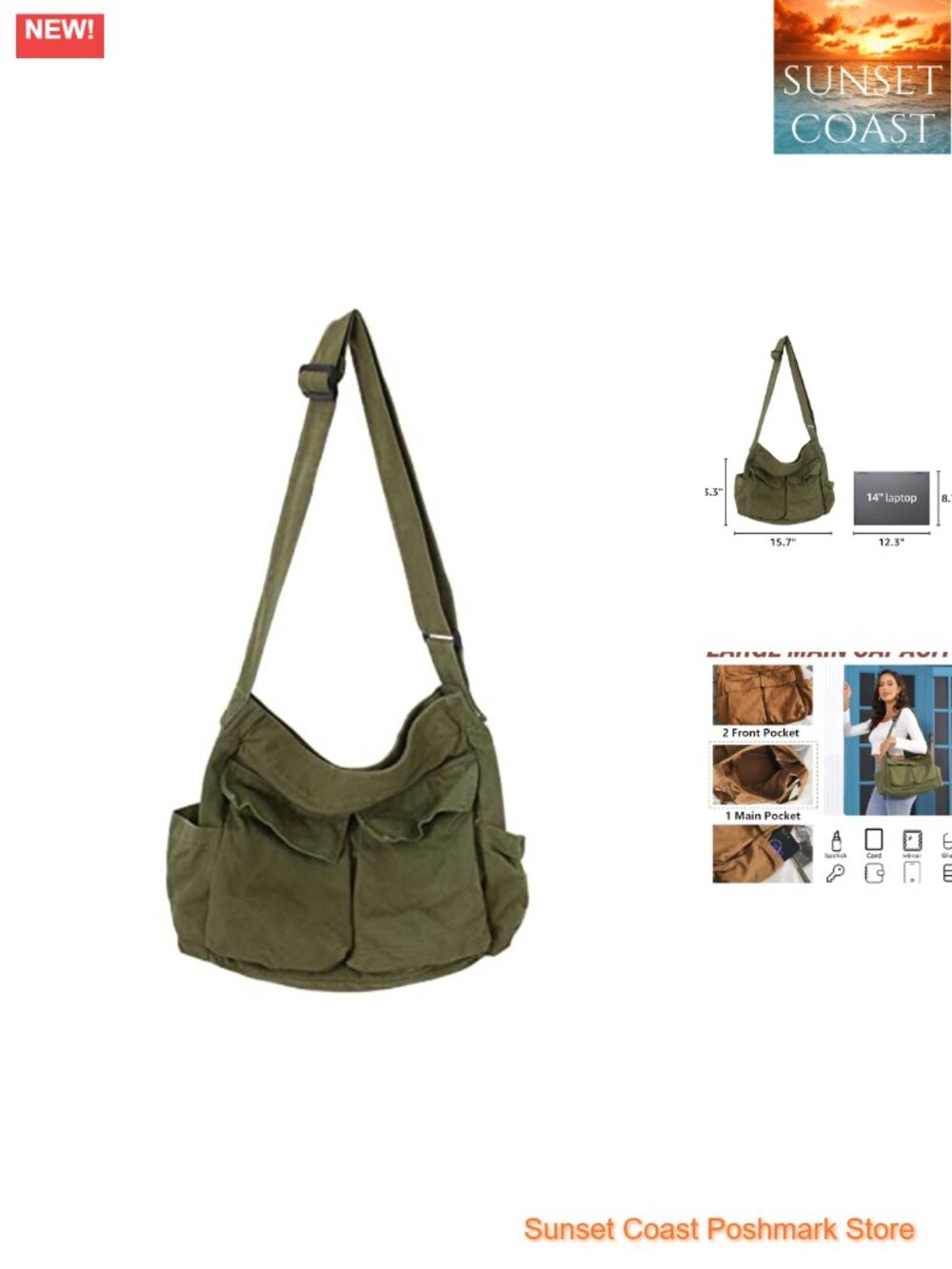 Canvas Messenger Hobo Crossbody Shoulder Tote Bag Large Pocket
